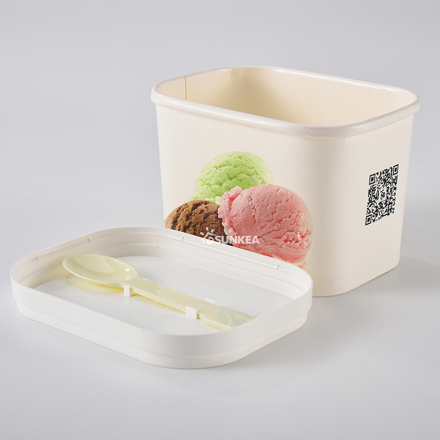 Wholesale Branded Ice Cream Cup with Lid Disposable Rectangle Gelato Tubs