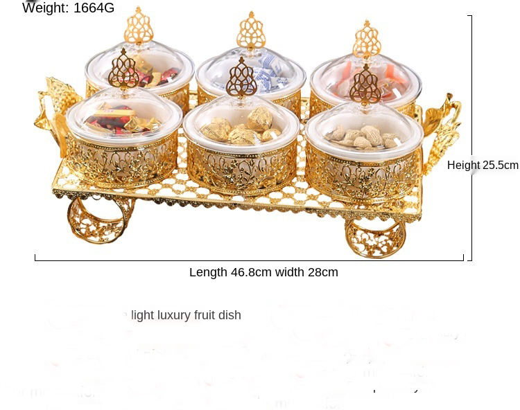 Kitchen Utensils Gold Plated Iron Tray with Plastic Bowl Set Candy Tray