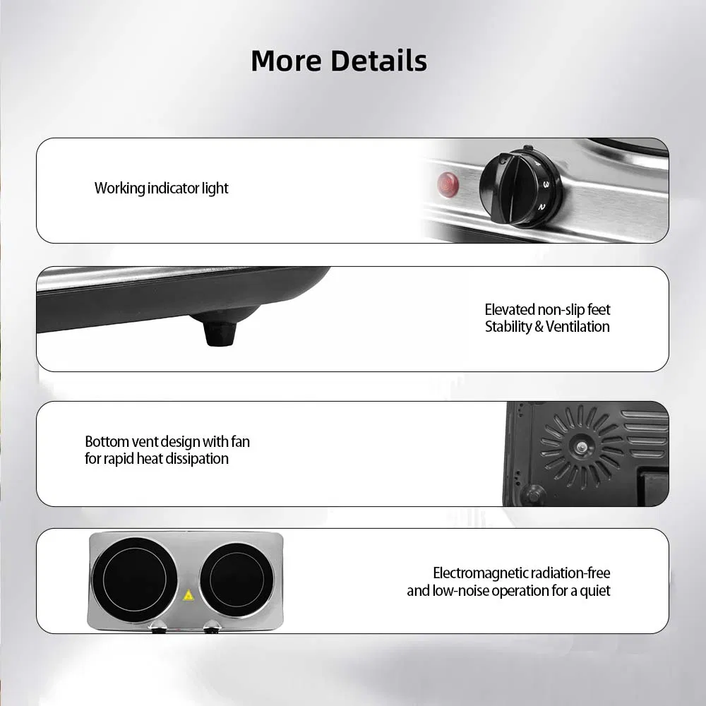 Portable Double Burner Infrared Electric Cooktop for Home Use