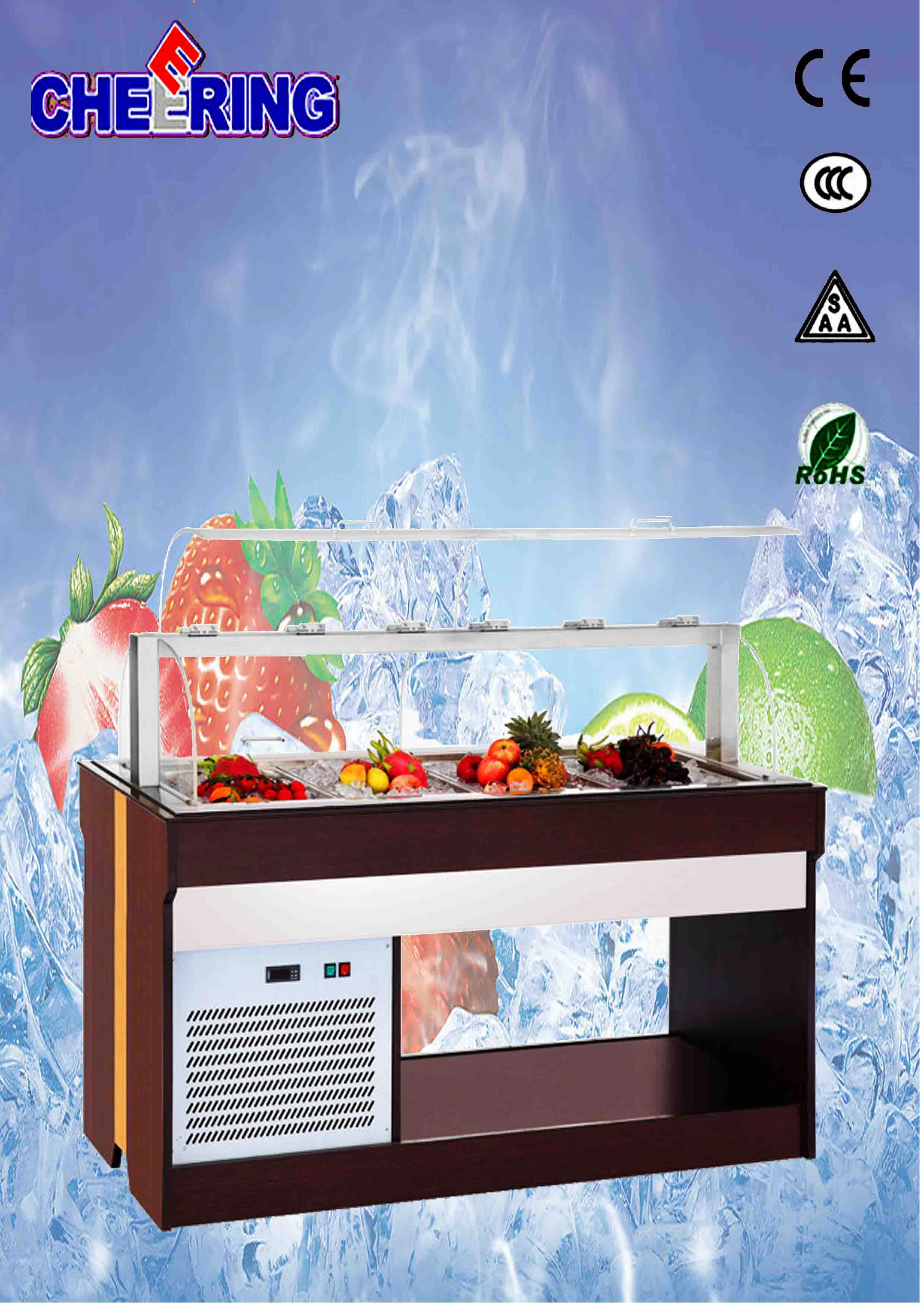 Cheering Sliding-Door Fan Cooling Salad Bar Display for Hotel and Restaurant