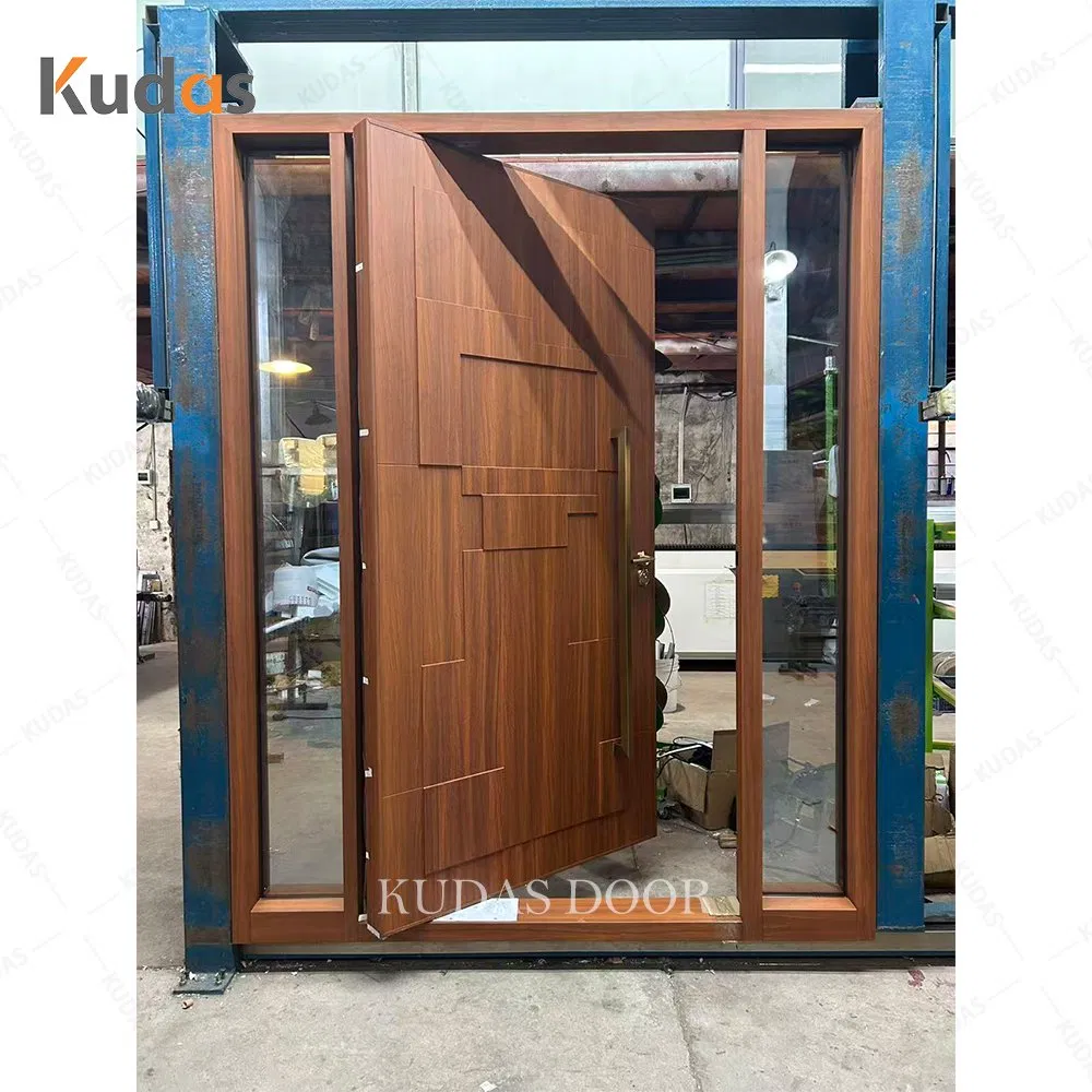 Luxury Design Apartment Entrance Door Wooden Cast Aluminum Anti-Theft Security Door Pivot Front Entrance Door for Home