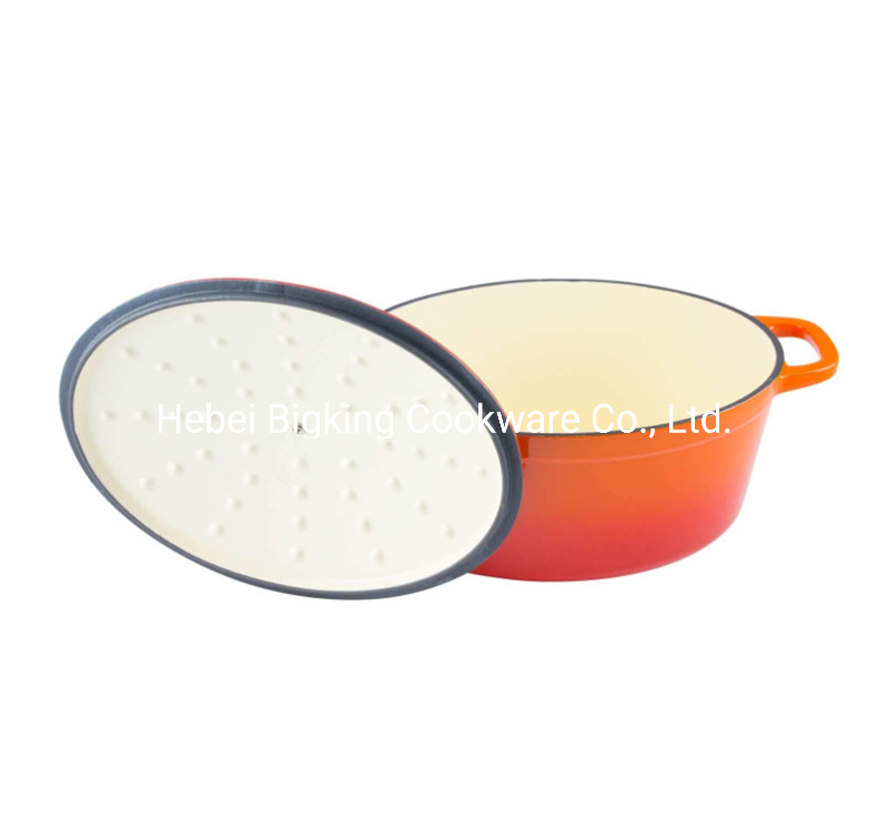 Orange Cast Iron Enamel Cooking Pot Oval Casserole with Lid