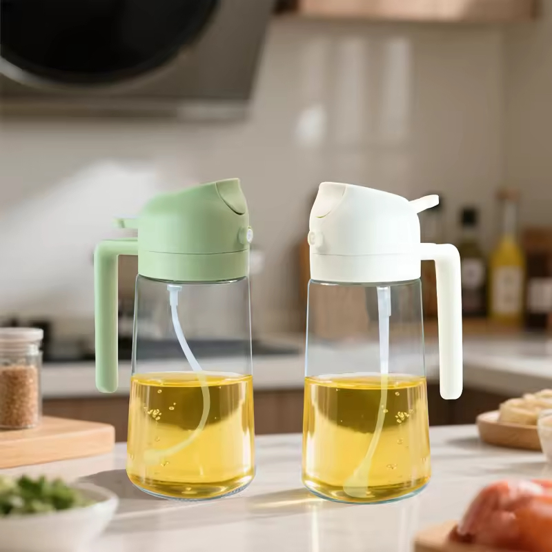 2 in 1 Olive Oil Dispenser Bottle 470ml Black Glass Spray and Pour Bottle for Precise Cooking Oil Control Healthy Kitchen Gadget