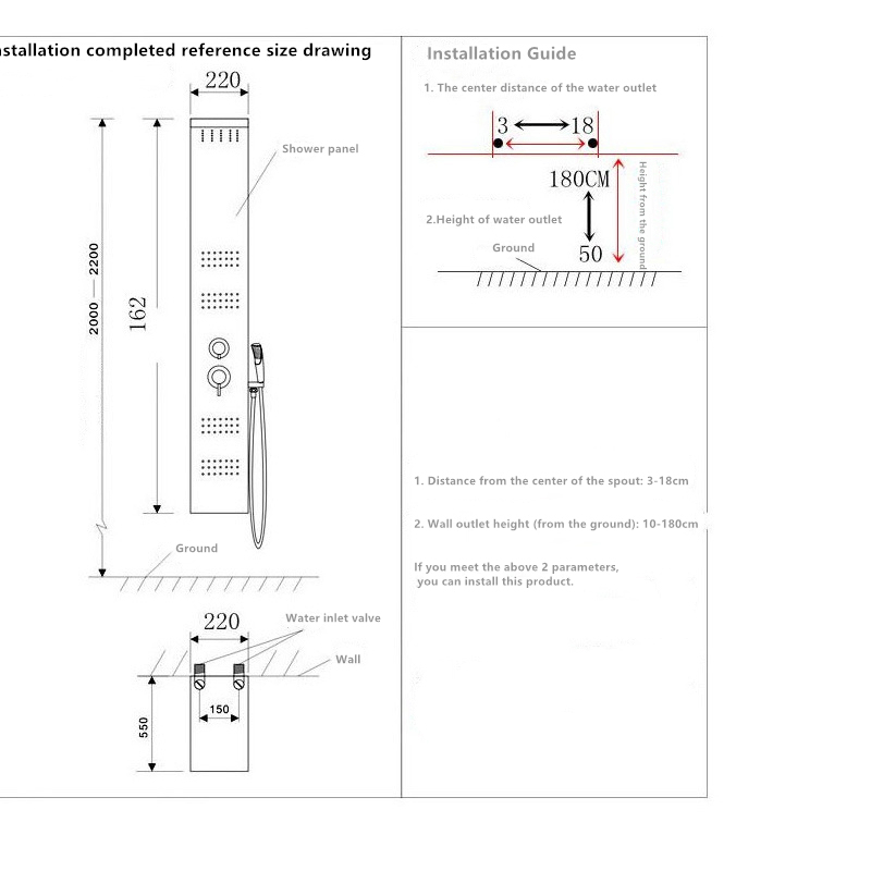 Stainless Steel Brushed Wall Mount Shower Panel Column Towers