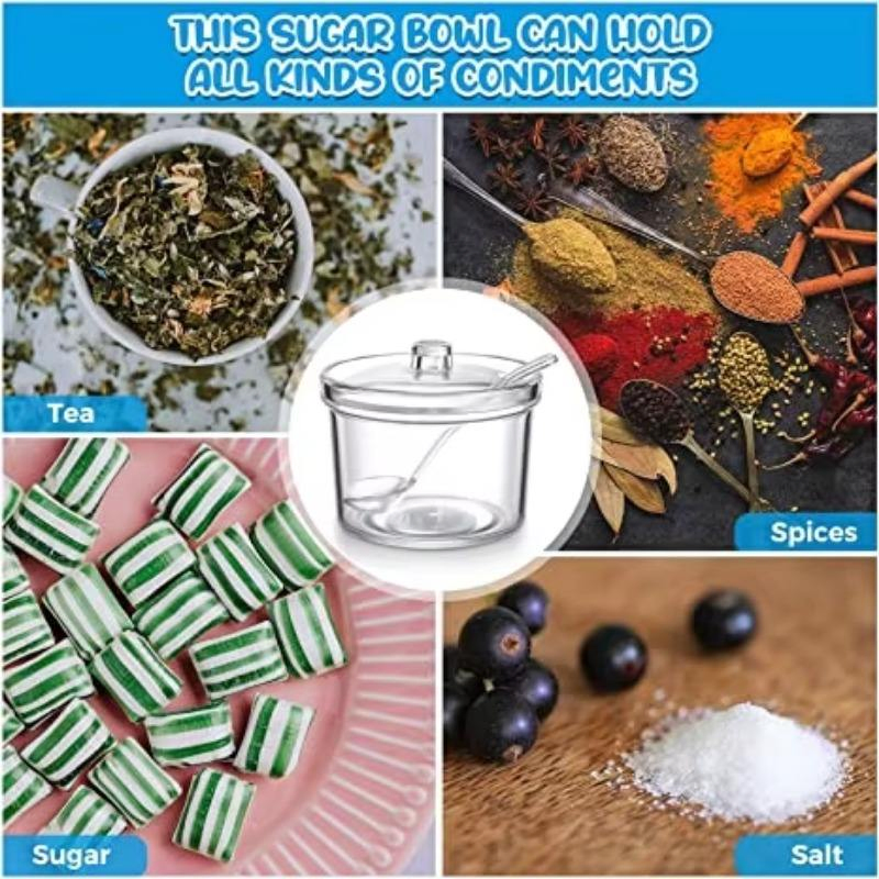 4 Pieces Classic Design Eco-Friendly Plastic Sugar Bowl Set with Lids and Salt Spoon Storage