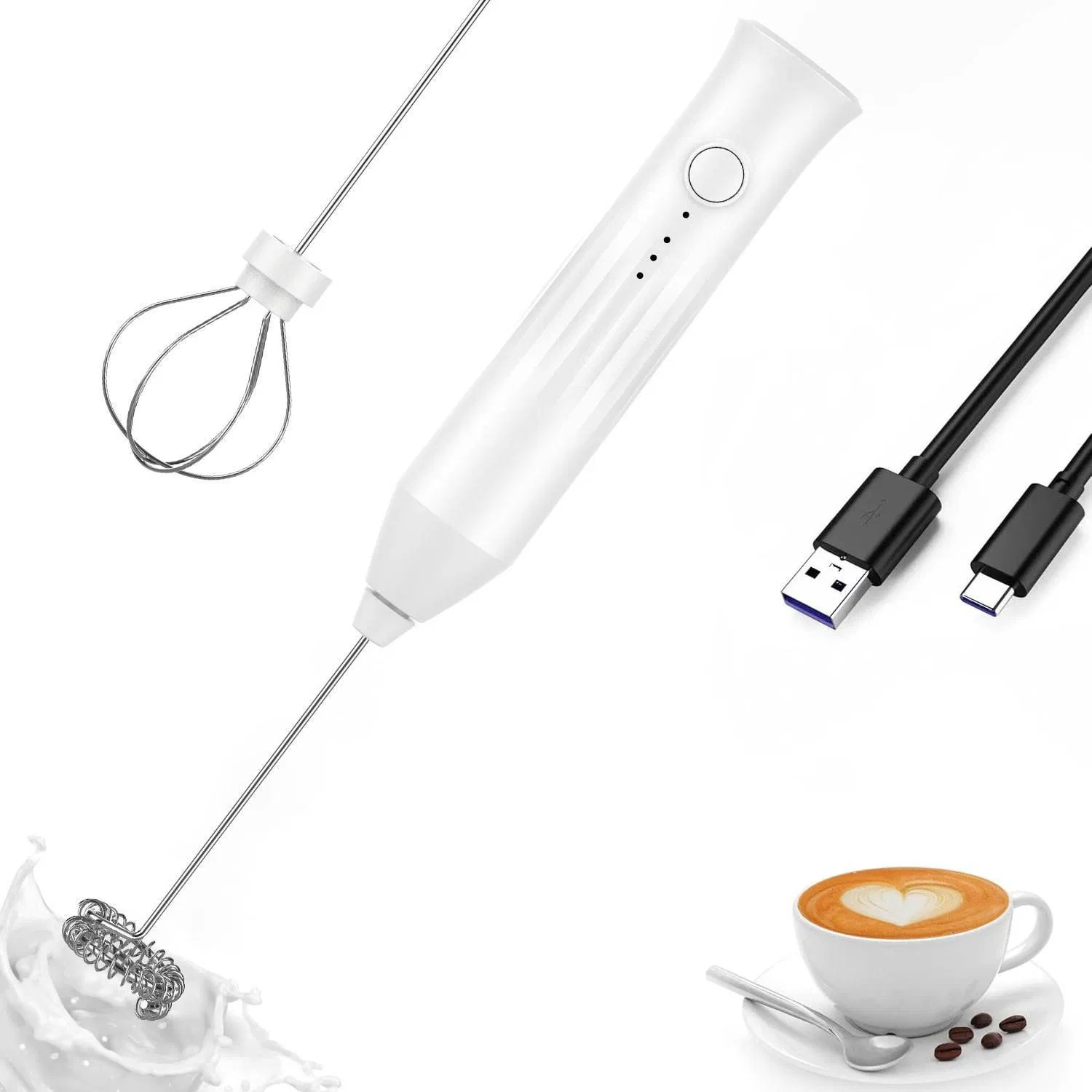 Handheld Milk Frother with Stainless Steel Whisk for Creamy Foam
