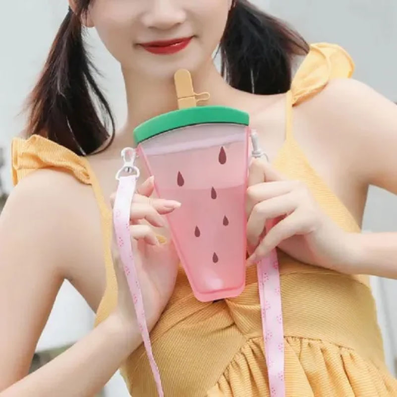 Leakproof Watermelon Popsicle Drinking Bottle with Straw and Adjustable Strap Tg011_9