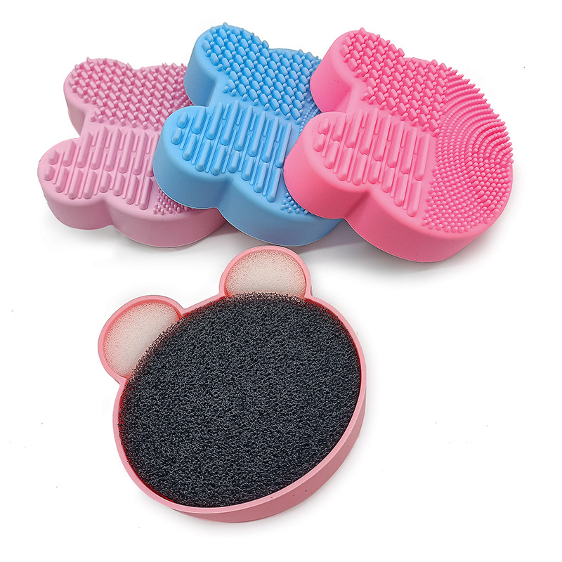 Heart Shape Brush Cleaner Silicon Sponge Case, 2 in 1 Silicone Makeup Brush Cleaning Mat