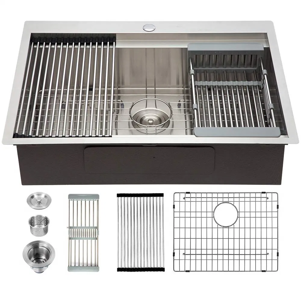 7546 Nano Black Countertop Single Trough Step 304 Stainless Steel Kitchen Household Sink with Accessories