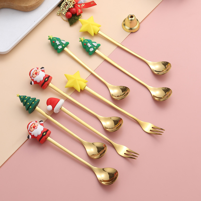 Adorable Christmas-Themed Fork and Spoon Set for Children