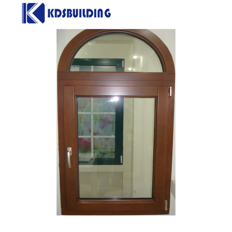  Modern Design Tempered Wooden Glass Soundproof Arch Oak Wood Turn and Tilt Window