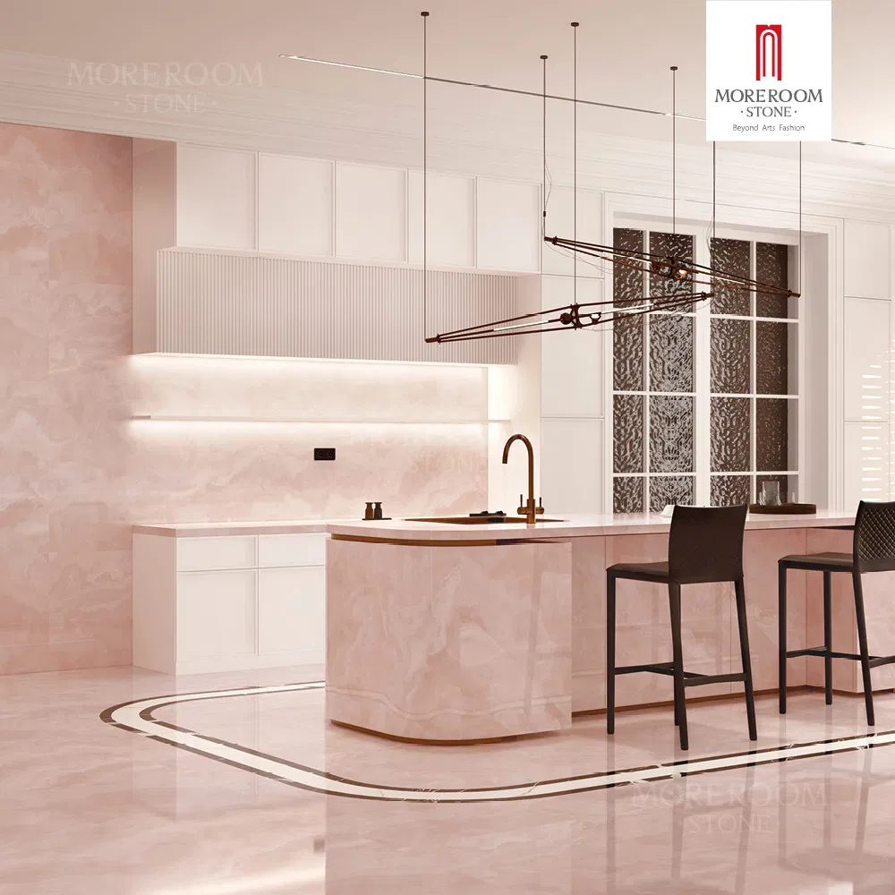 Flamingo Pink Onyx Marble Glint Gem Surface Sintered Stone for Villa Decor