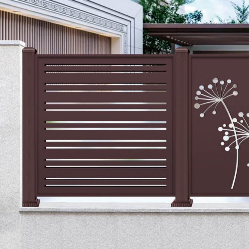 Exterior Aluminum Railing with Laser Cut Borders and UV Coating Protection