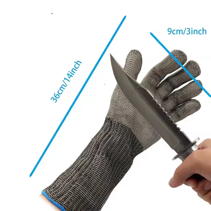 A9 Anti Inoxidable Oyster Shucking Butcher Protective Long Sleeve Safety Working Cut Resistant Metal Stainless Steel Wire Gloves