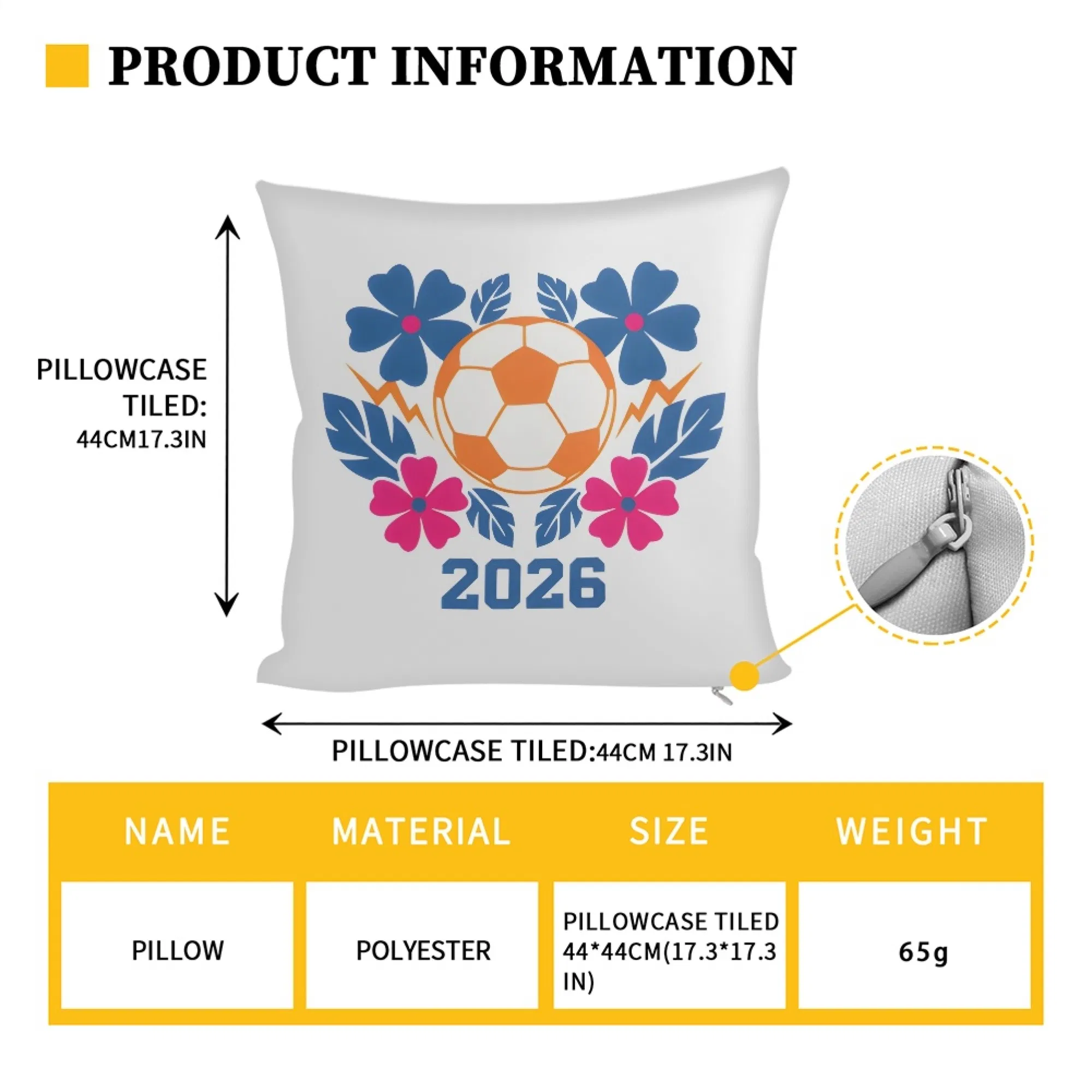 Best Selling 2026 World and Cup Football Pillow Fashionable Floral Print Home Throw Cushion