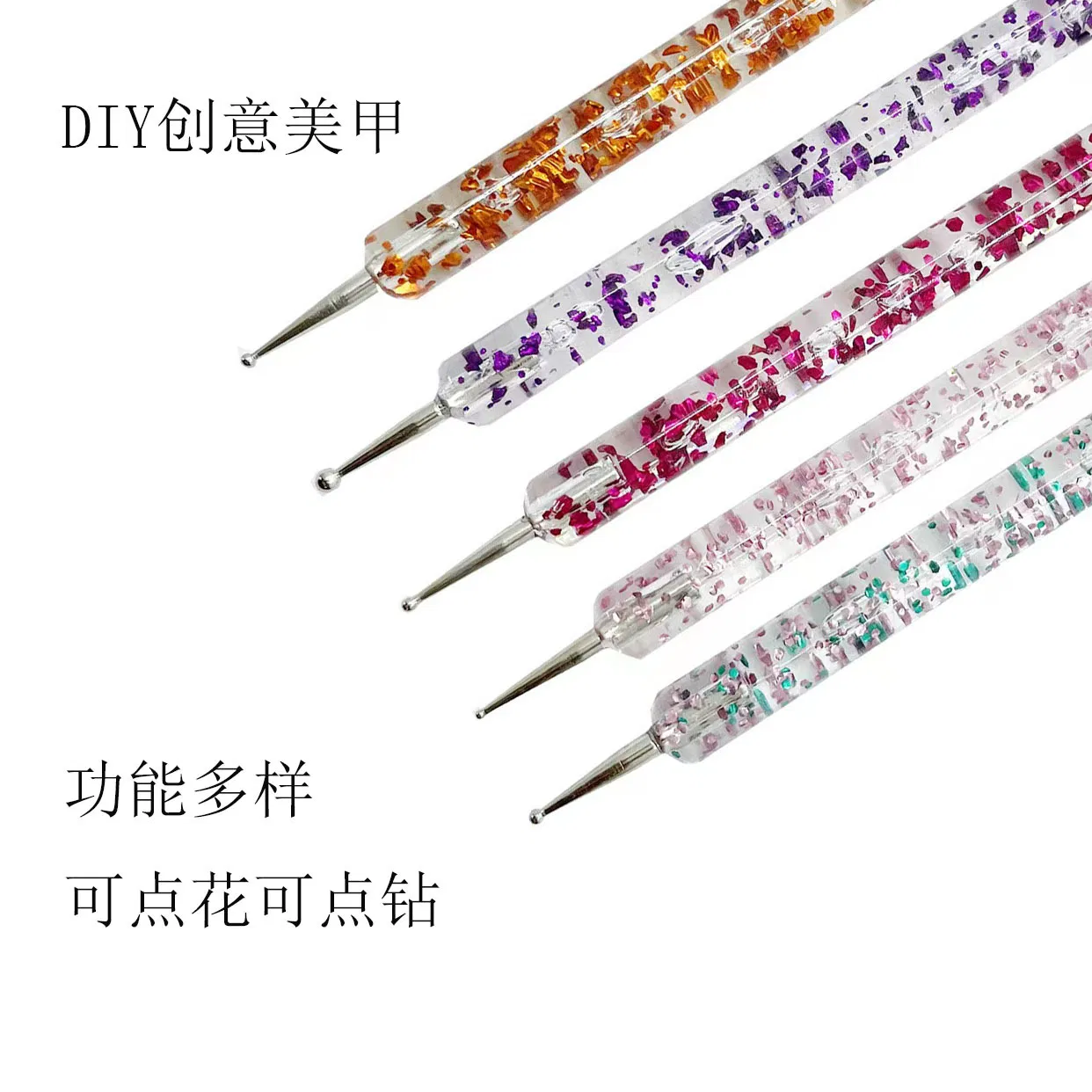5PCS/Set Rhinestones Picker Nail Art Painting Dotting Pen Double Metal Head Nail Brush Set for Manicure Tools