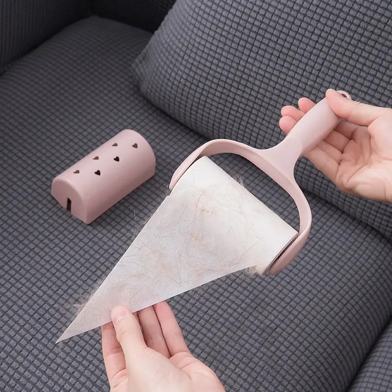 Portable Clothes Fur Fuzz Cleaner Extra Hair Trimmer Sticky Pet Hair Lint Remover with Cover Color Handle Lint Roller