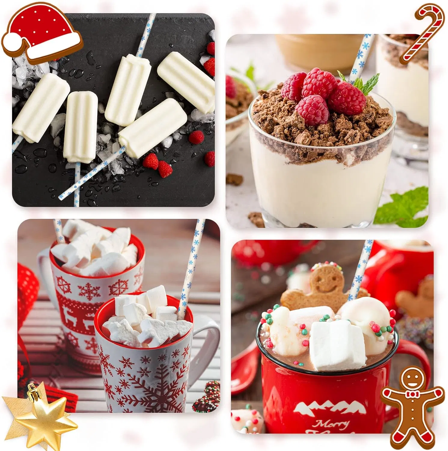 Winter Paper Straws Snowflake Disposable Straw for Winter Holiday Xmas Beverage Cocktail Birthday Home Party