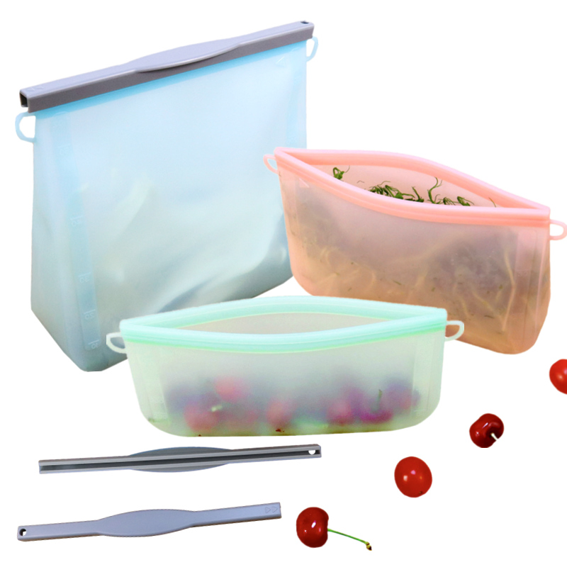Silicon Storage Sandwich Bag Custom Airtighr Stand-up Zip Lock Leakproof Food Grade Silicone Pouch Bag with Plastic Clip for Travel and Camping