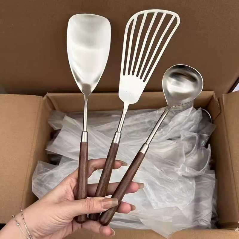 Stainless Steel Cookware Set Long Handle Anti-Scald Household Thickening Kitchen Spatula Soup Spoon