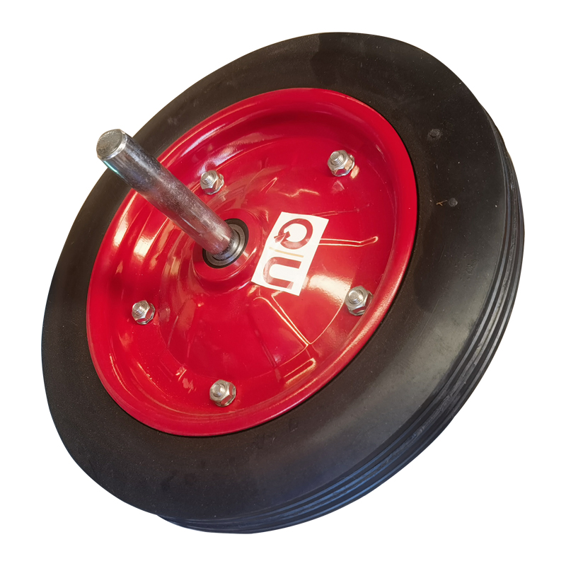 Hautine Solid Rubber Wheel, 5 Bolt Rim, with Axle