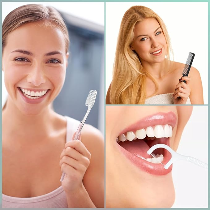 Toothpaste and Comb Floss, 4-in-1 Bulk Toothbrush Kit with 2 Color