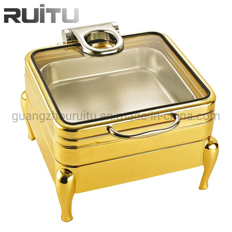 Catering Roll Top Chaffing Plated Food Warmer with Window Buffet Furnace Golden Color Brass 9L Shaffing Dish Gold Chafing Dish