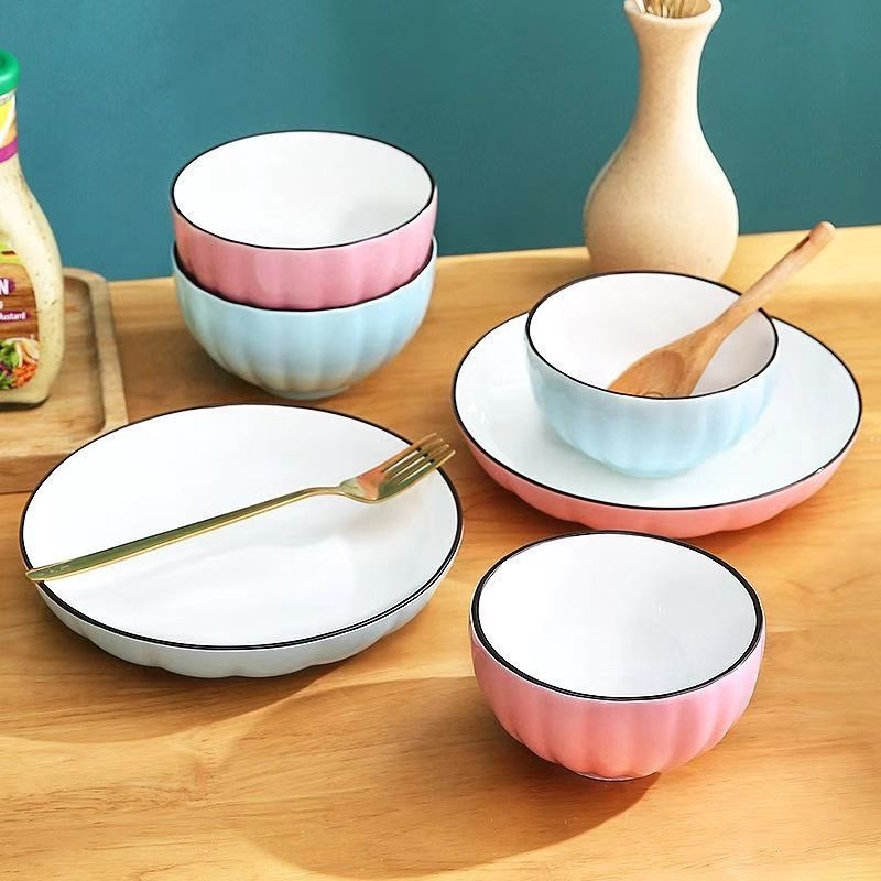 Dinner Set Bowl Dinner Plate Colors Glaze Porcelainware Ceramic Tableware