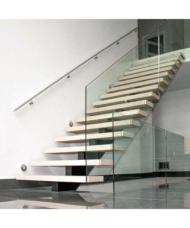 Chiba Made Modern Home Use Tempered Glass Railing Wood Straight Staircase