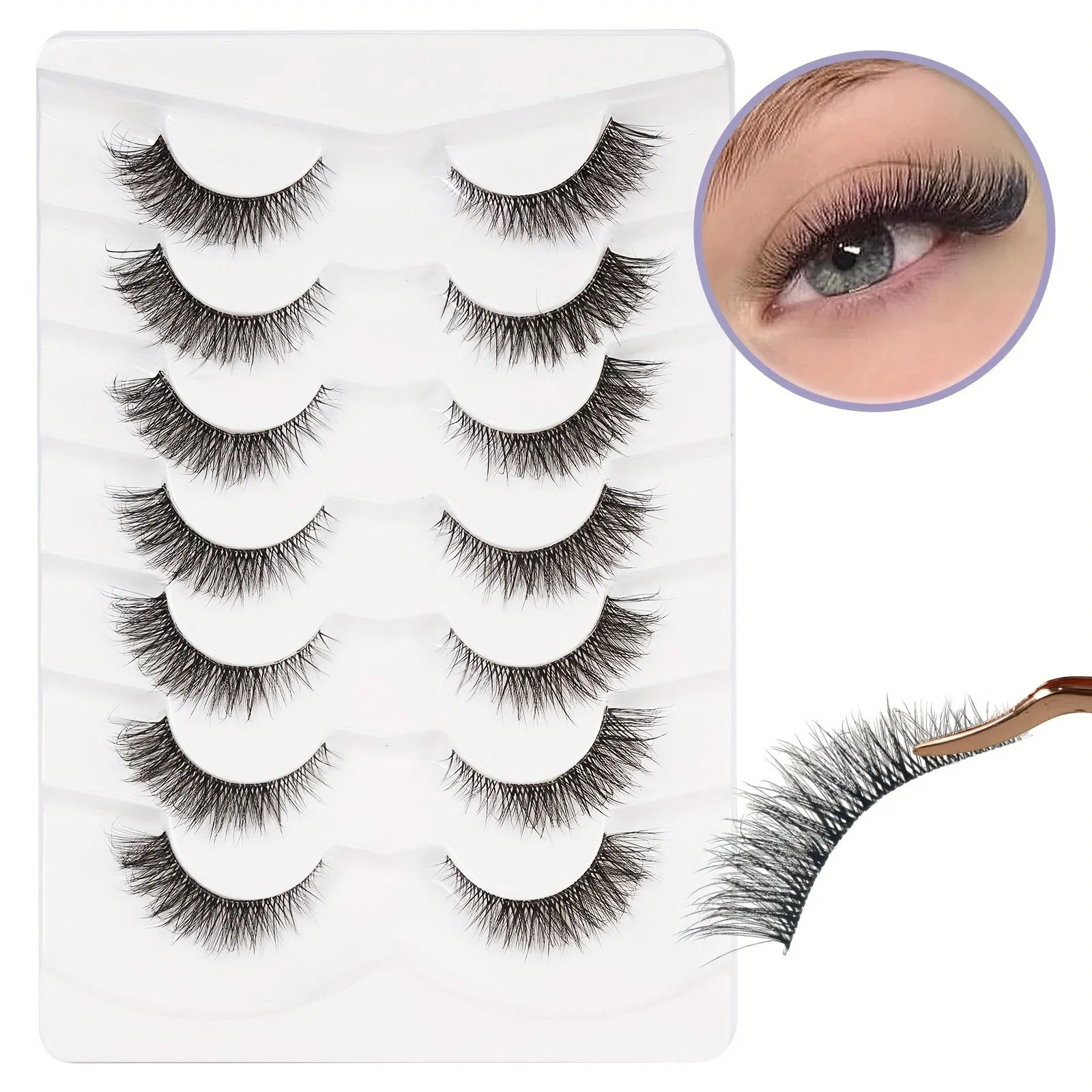 7 Pairs Cat Eye Lashes 3D Fake Eyelashes Natural Faux Mink Eyelashes Fluffy Handmade Fake Eyelashes Natural and Beautiful Lashes