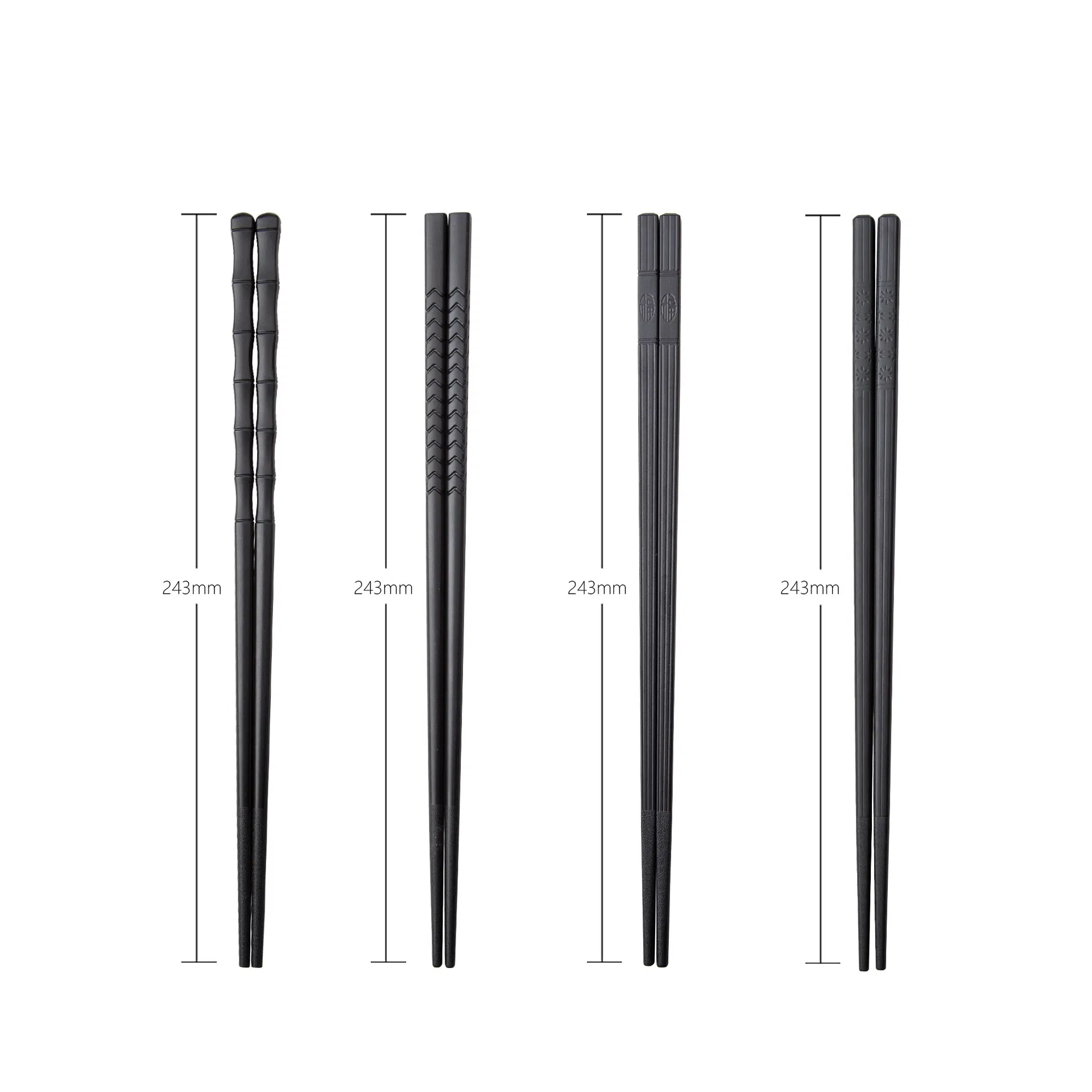 High Quality End Custom Japanese Korean Sushi Set Reusable Plastic Black Alloy Fiberglass Chopsticks