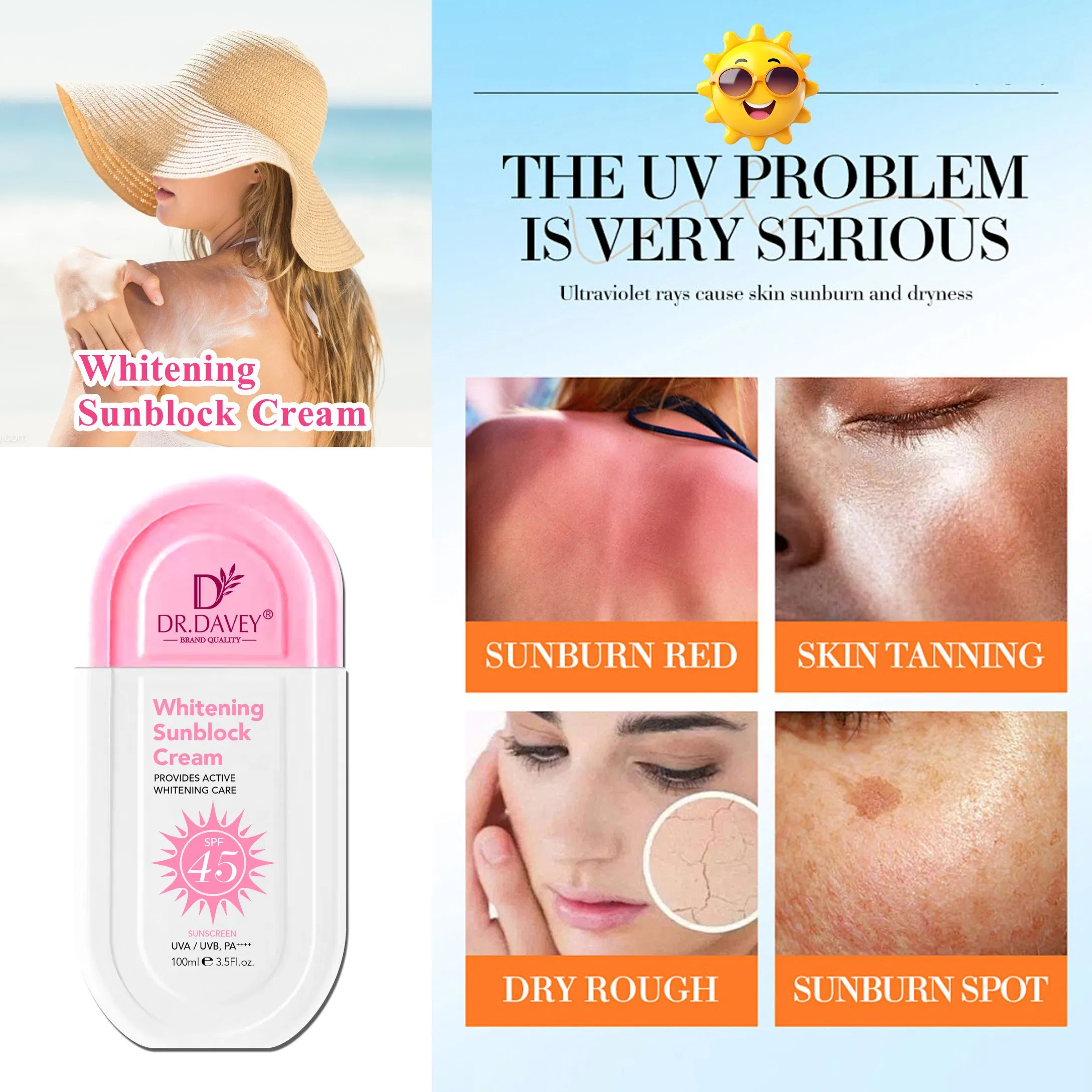 Dr. Davey SPF45 Whitening Sunblock Cream Moisturizing and Refreshing Waterproof