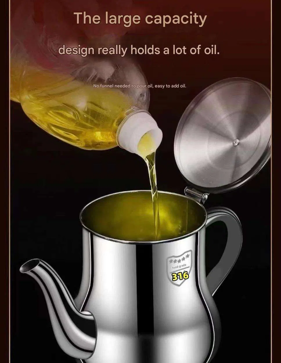 Easy Pouring Premium 316 Stainless Steel Can with Filter Mesh Oil Bottle