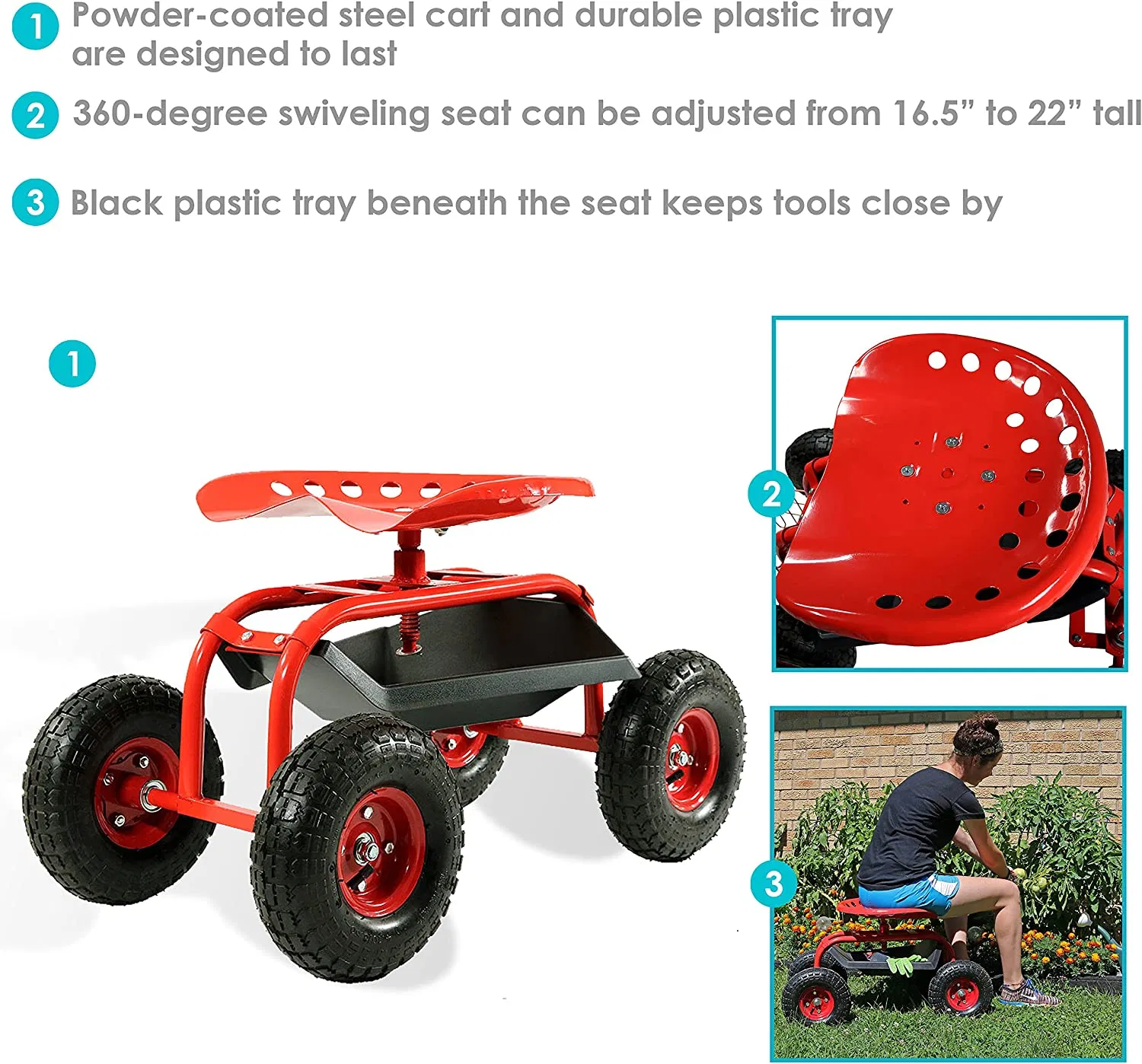 Gardening Rolling Swivel Seat Nursery Wheel Sit Down Working Planting Cart