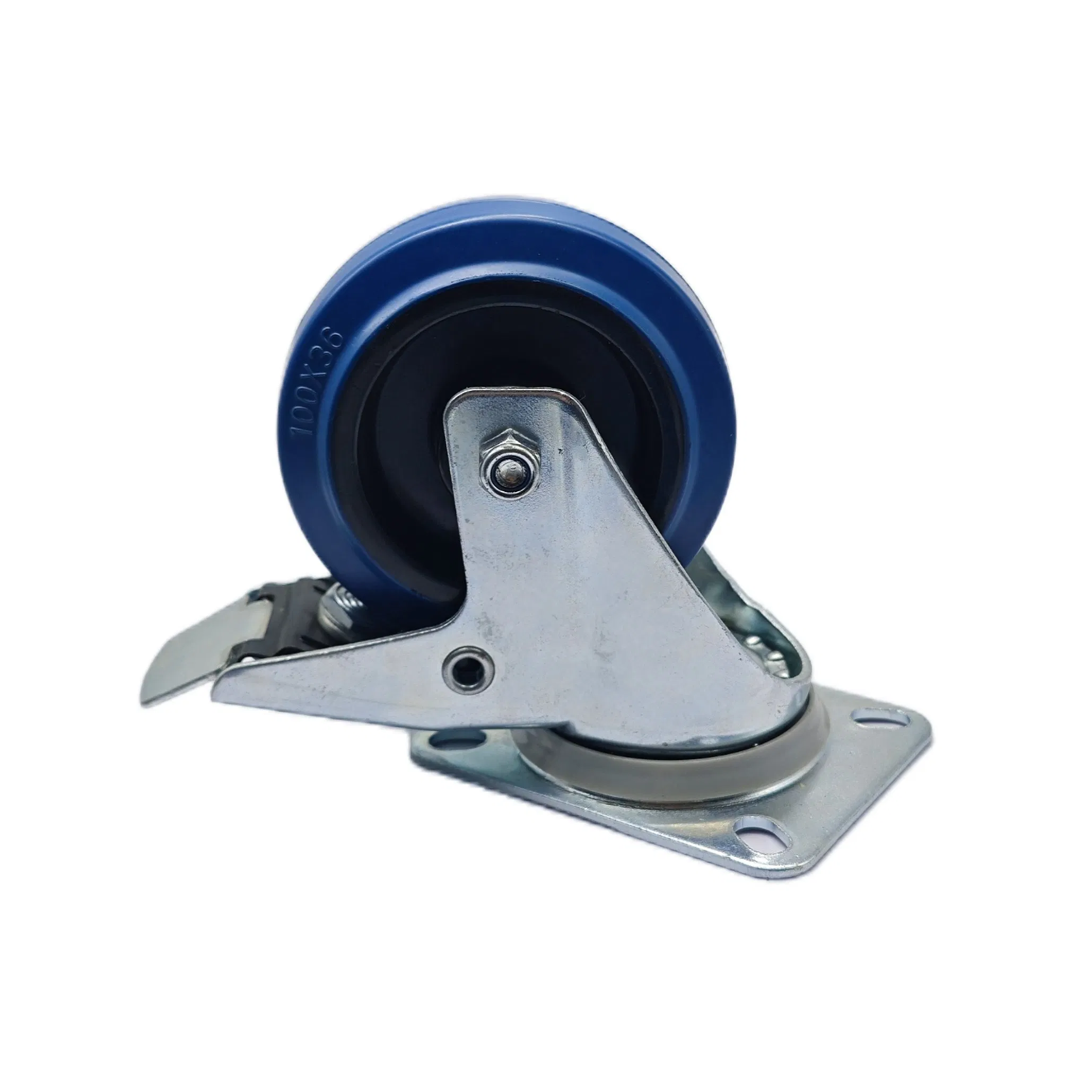 Durable 5 Inch Blue Swivel Plate Casters with Total Brake