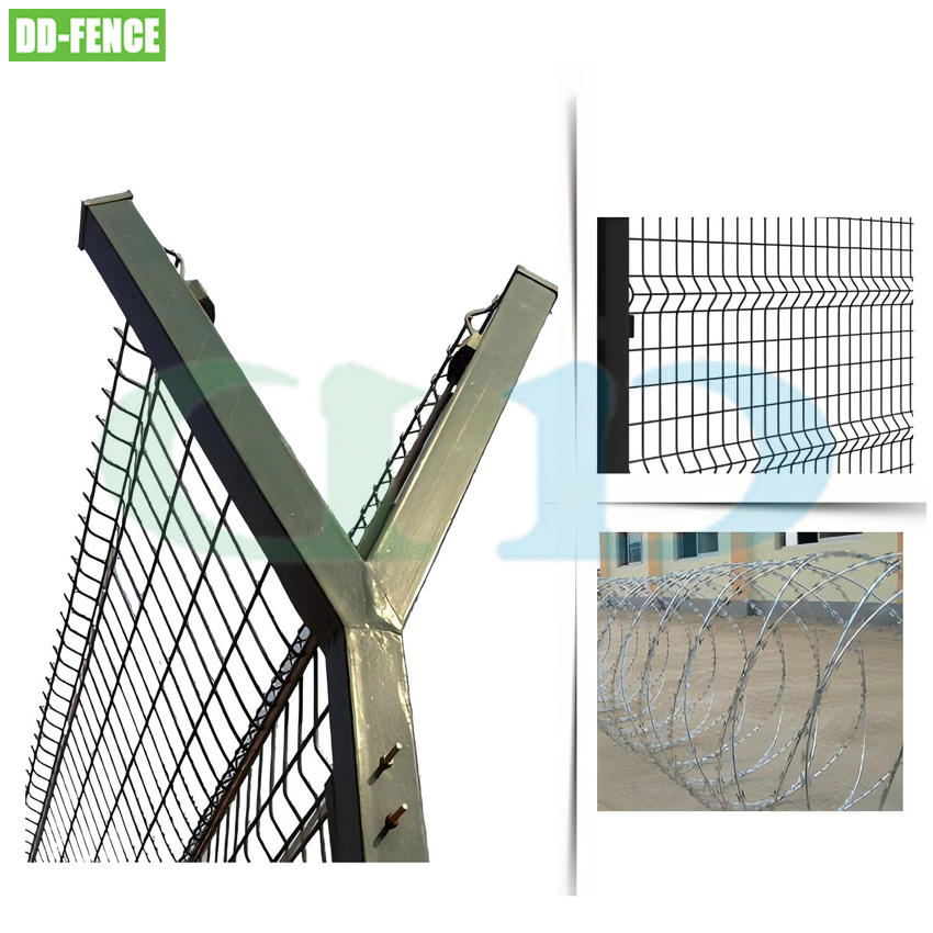 Wholesale Barbed Fence Welded Razor Barbed Wire Mesh Fence 3D Bending Airport Fence