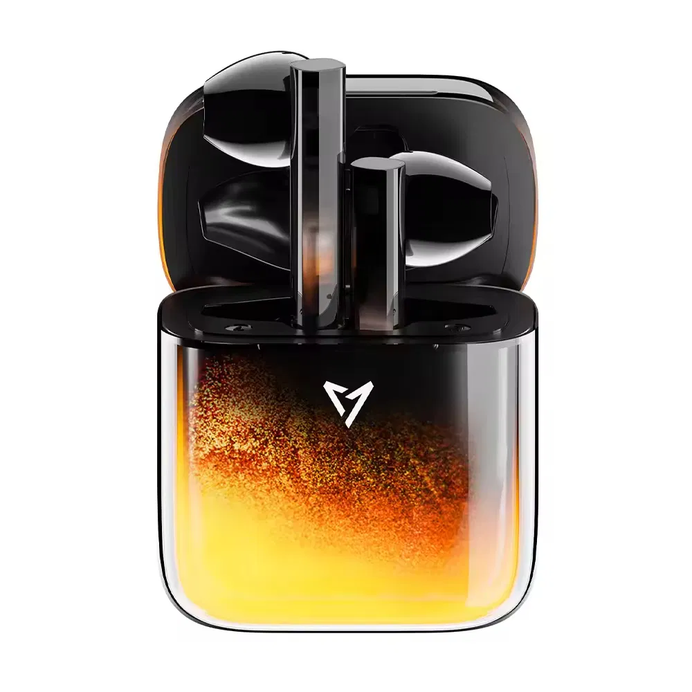 2025 New Bt5.4 Luminous Gaming LED Flashing Light Quicksand Tws Earbuds Enc Noise Cancelling Low Latency Wireless Headphones