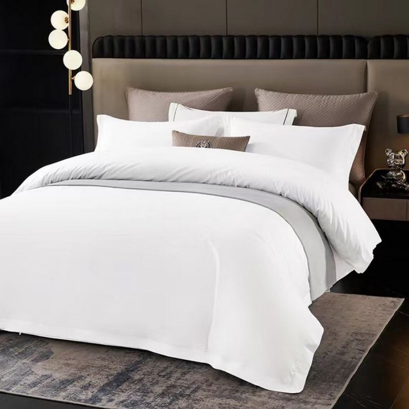 Microfiber Polyester Plain White Hotel Bedding Four-Piece Set Customized Hotel Home Textile Homestay Supplies King Bed Sheets Duvet Quilt Cover Bedding Set
