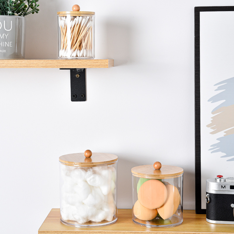 Bamboo Acrylic Qtip Holders Bathroom Storage for Cotton Balls, Swabs, Pads, Floss