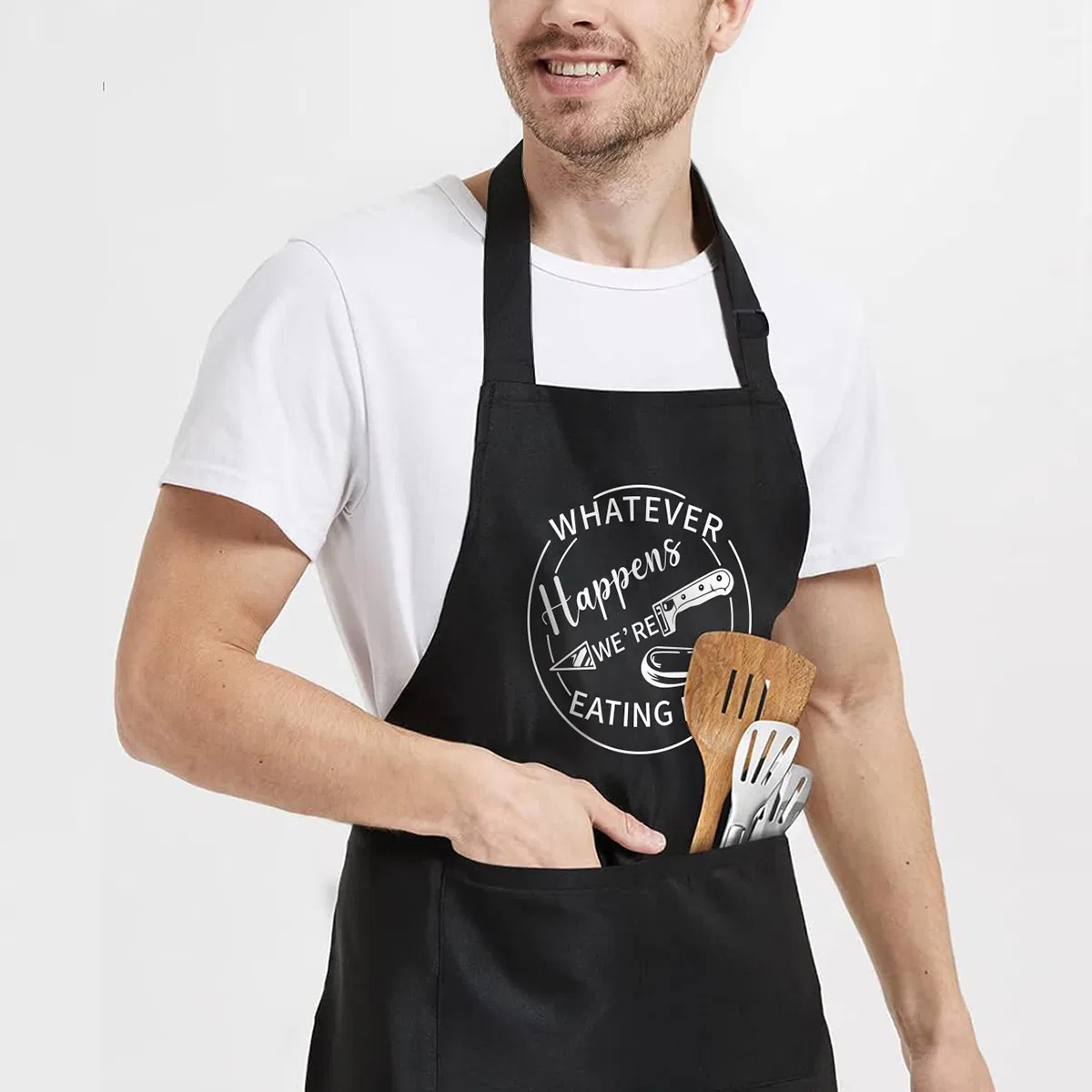 Canvas Apron, Thickened Heat-Embossed, Wear-Resistant Outdoor Work Clothes, Barbecue Apron with Pockets