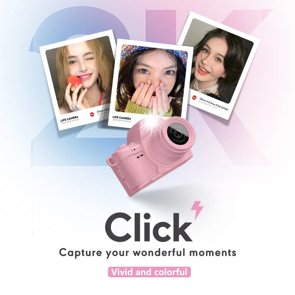S161 Mini Digital Camera 1.47 Inch IPS Screen 2K HD Video Recording Kids Thumb Camera with Fill Light, with 32GB Card - Pink