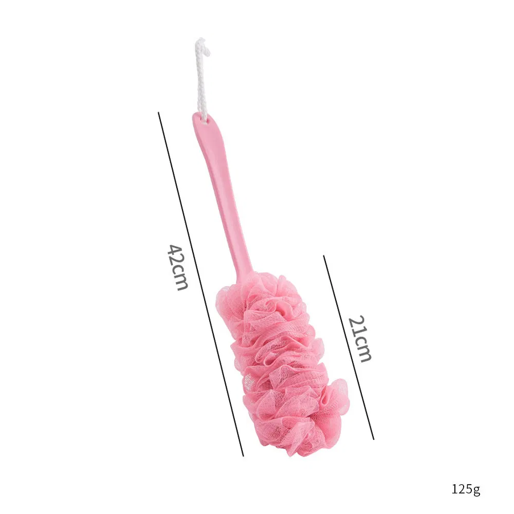 Skin Exfoliating Long Handle Body Back Soft Bath Shower Brush with Mesh Sponge