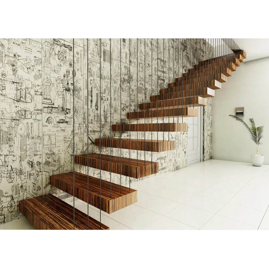 Ace Modern Design Wooden Straight Stair Floating Staircase