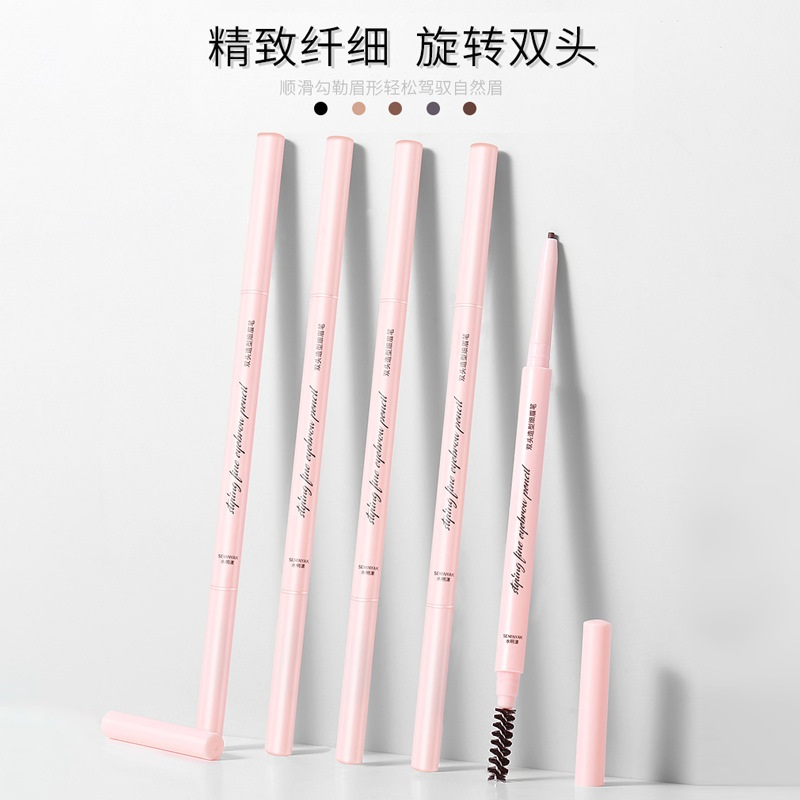 Ep06 Manufacturer Direct Sale Double-Head Extremely Fine Eyebrow Pencil Waterproof Sweat-Proof Permanent Non-Halo Dye Eyebrow Pencil Dual-Purpose Automatic