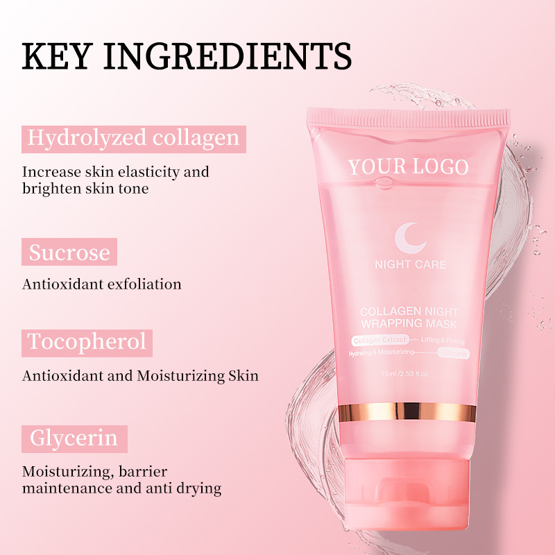 Collagen Night Wrapping Peel off Mask Facial Moisturizing Brighten Hydrating Face Firming Deep Cleanse Skin Care Mask with Brush
