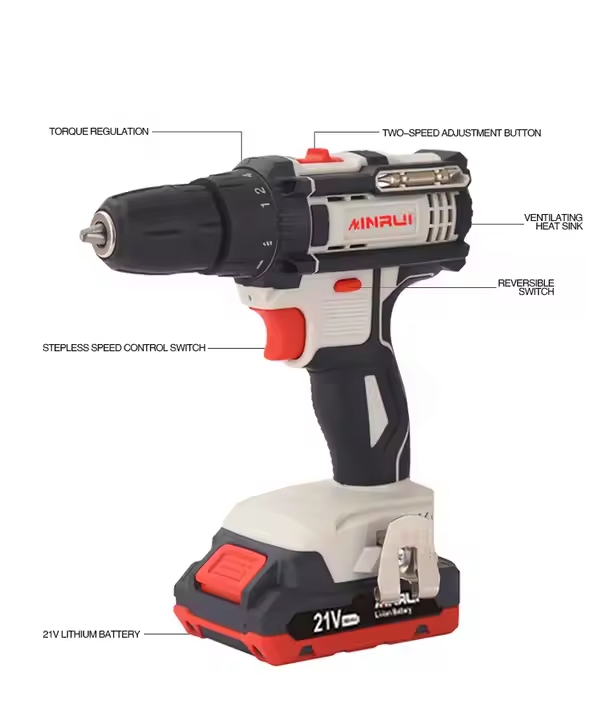 Аккумуляторная дрель-шуруповерт 21В, ударная, многофункциональная