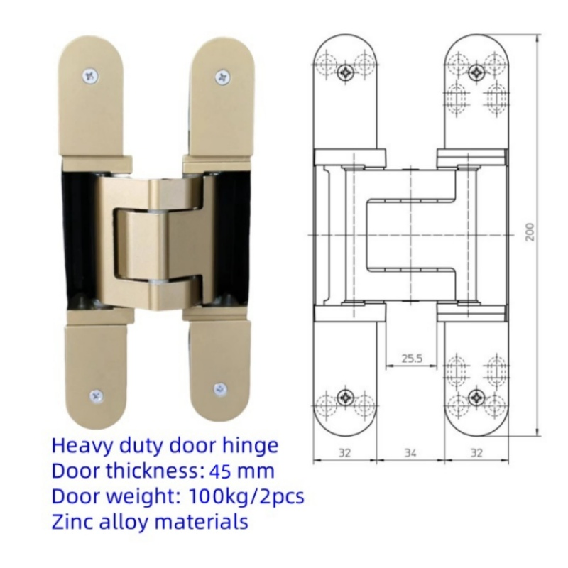 Heavy Duty 100kg 3D German Hidden Hinge Invisible 180 Adjustable Concealed Large Hinge Zinc Alloy for Furniture Gate Wooden Door