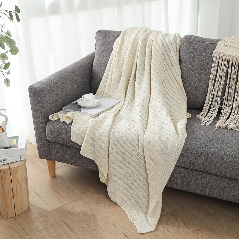 100% Acrylic Sofa Knitted Throw Thread Blanket Knitted Wool Throw Blanket for Beds with Tassel