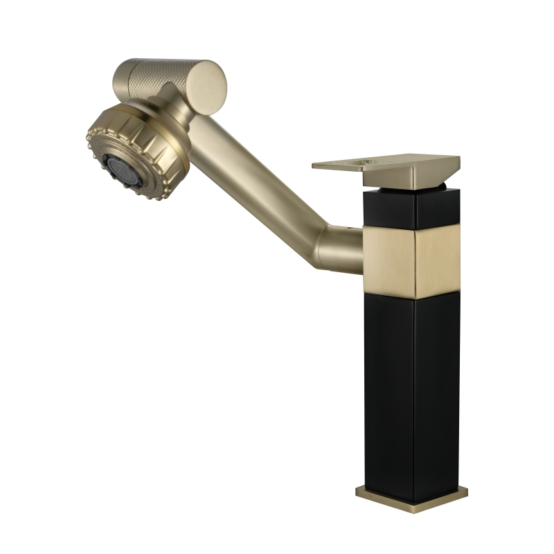 Смеситель для раковины Pinslon, черное золото, 360°