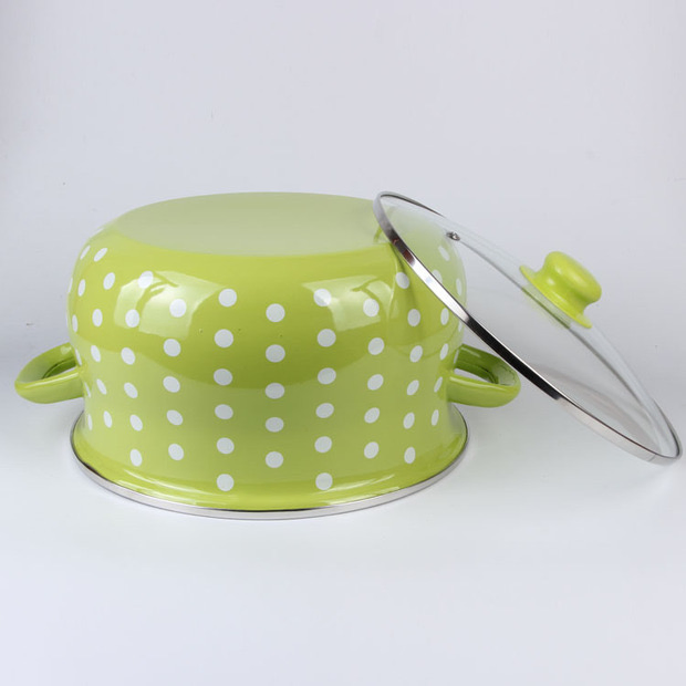 Multi-Size Turkish Style Casserole Pot Stockpot Green Floral Enamel Pot with Double Ears